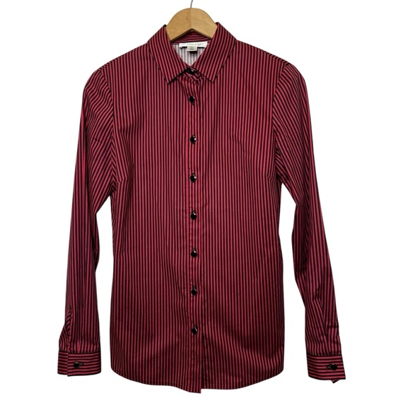 St. John Tops - ST. JOHN SPORT Black & Red Stripe Button Down Long Sleeve Top Size 2
